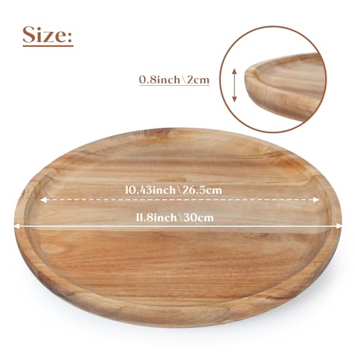 YANGQIHOME 11.8 inches Round Wood Tray, Wooden Serving Tray, Acacia Plates, Appetizer Charcuterie Board, Tray Organizer for Kitchen/Countertop, 11.8 x 11.8 x 0.8 inch - size: 11.8"