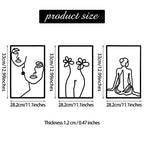CHENGU 3 Pieces Metal Minimalist Abstract Woman Wall Art Line Drawing Wall Art Decor Single Line Female Home Hanging for Kitchen Bathroom Living Room - style: Back Style