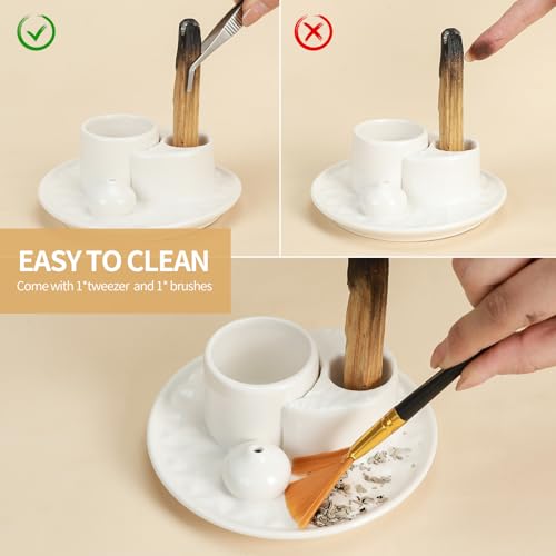 Palo Santo Sticks Holder, Multi-Purpose Handmade Ceramic Incense Burner for Palo Santo Incense Sticks, Sage Holder for Burning, Ash Catcher Tray for Meditation Yoga Room (Pure White) - color: Pure White