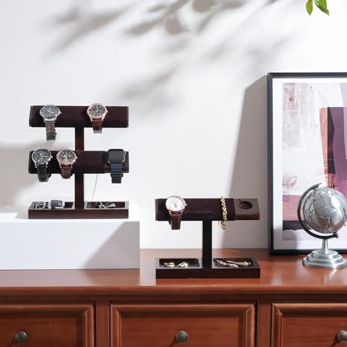 ProCase Wood Watch Display Stand Holder for Men, Wristwatch Tower with T-Bar Design, Hanging Watch Rack, Wooden Wrist Watch Tree - color: Darkbrown, size: 1-Tier