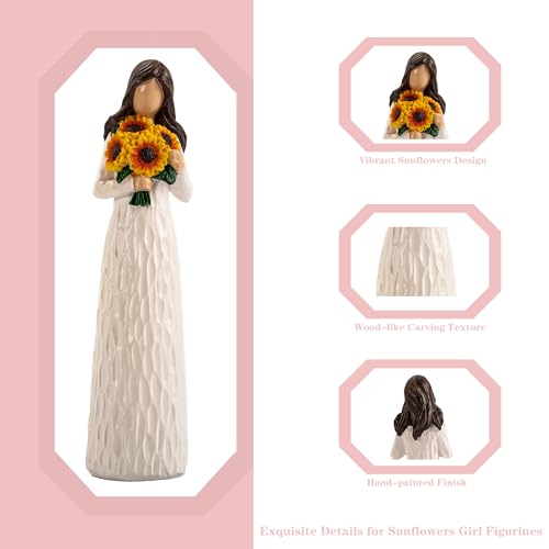 Sunflower Gifts for Women, Gifts for Mom, Sisters, Friends Who Love Sunflower, Hand Painted Woman Holding Flower Figurine - style: Sunflower