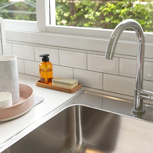 ALELION 8" Acacia Wood Bathroom Vanity Tray for Counter - Dresser Top Tray for Perfume Jewelry Candle Key Catchall - Small Kitchen Countertop Organizer for Soap Dispenser and Sponge Holder - color: Acacia, size: 4.2" x 0.8" x 8"