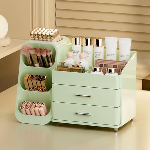 Booklov Makeup Organizer for Vanity, Large Capacity Cosmetic Display Case with Drawers, Countertop Beauty Storage Holder for Skincare, Brush Eyeliner Perfume Eyeshadow Lipsticks, Counter Desk, Green - color: Green, size: L01