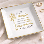 Personalized Birth Month Flower Jewelry Dish, To My Daughter Trinket Tray, Mothers Day Birthday Gifts for Daughter, Custom Floral Name Ring Dish For Wedding, Ring Holder - color: To My Daughter