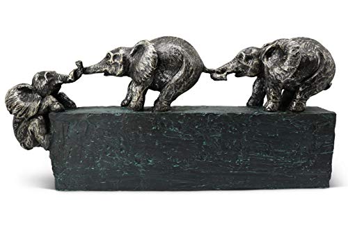 Vaudagio Sculpture Family Ties - Timeless Symbol of Families & Team Togetherness - Ornament 17 inch Long in Grey & Silver - Statue Elephant as a Gift or Decoration - Elephants Stronger Together