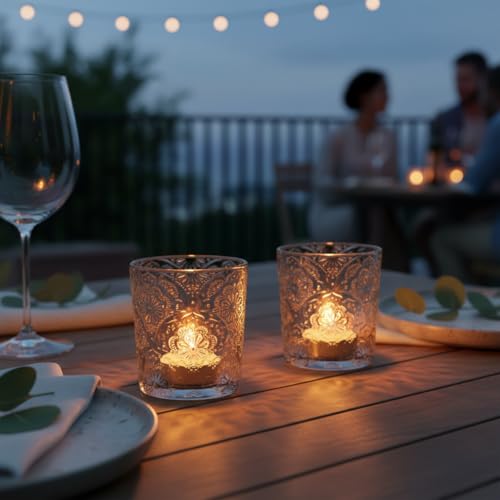 6 Pack Mandala Embossed Glass Candle Holders – Votive Tealight Holders with Patent Design, Decorative Embossed Glass Cups for Wedding Centerpieces, Parties, and Home Décor (Crystal Clear) - color: Crystal Clear
