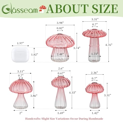 Glasseam Mushroom Plant Propagation Stations: Pink Glass Terrarium Jar Set of 10 Cute Planters for Indoor Plants Mini Propagate Station Unique Christmas Birthday Gifts for Women Home Office Decor - color: Pink, size: 10