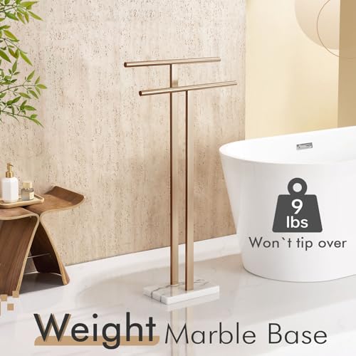 KOKOSIRI Standing Towel Rack for Bathroom Floor 2-Tier Towel Holder Free Stand with Heavy Marble Base Thicken Steady Champagne Bronze Stainless Steel THS0005-CPG - color: Champagne Bronze