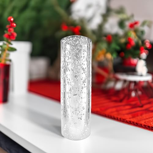 WGVI Hurricane Candle Holder Sleeve, W: 3", Ht: 10", Silver Speckled Glass Cylinder Open Both Ends, Chimney Tube Shade, 1 Piece - size: 3x10"H