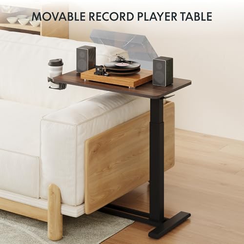 FLEXISPOT H7 Adjustable Overbed Bedside Table with Wheels Pneumatic Mobile Standing Desk Laptop Desk Rolling Computer Cart Movable Table Hospital Home Use(27.6" W x 15.7" D, Mahogany Table) - color: Mahogany, size: Small
