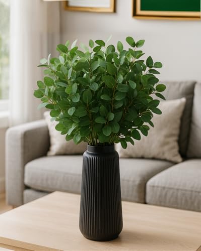 Black Ceramic Vase, 8 Inch Conical Flower Vase for Pampas Grass, Modern Minimalist Ribbed Decorative Vase for Living Room Table, Shelf Decor - color: Matte Black03