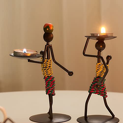 Candle Holders Sets of 3, Creative African Tribal Lady Candle Holder Centerpieces African Women Iron Candlestick Holder for Home/Bar Dinning Table Decor, Personalizable Style Shelf Décor - color: Candle Holder Set of 3