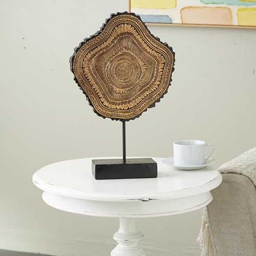 Deco 79 Resin Tribal Decorative Sculpture Abstract Carved Home Decor Statue with Black Stand and Wavy Edge, Accent Figurine 11" x 3" x 17", Brown