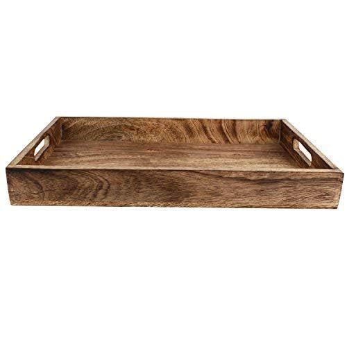 GoCraft Handmade Classic Wooden Tray – Medium 15" Serving Tray for Kitchen, Dining, and Home Use – Elegant Wood Serveware for Food, Drinks, Snacks, Coffee, Tea, Breakfast, Parties & Everyday Use - size: 15" x 10" x 2"