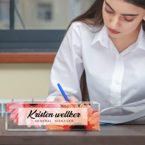 Custom Acrylic Name Plate for Office - Personalized Desk Decor for Women & Men, Employee Appreciation Gifts for Boss, Manager, Teacher, Nurse - color: Flower 2