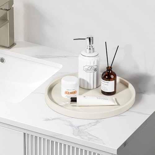 Silicone Bathroom Tray Round Vanity Tray Decorative Soap Holder Kitchen Countertop Organizer Coffee Table Decor for Candle, Perfume, Plant, 12 Inch, Beige - color: Beige, size: 12"