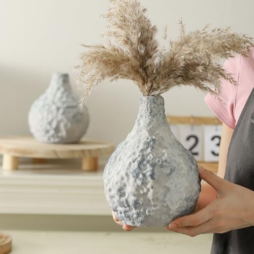 Stone Vases, Ceramic Bud Vase Set of 2 Minimalist Vases for Pampas Grass,Modern Vase for Wabi Sabi Home Decor, Shelf Decoration，Fireplace Decor,Coffee Table Decor - color: 109-2
