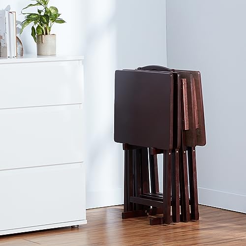 Amazon Basics Portable Foldable TV Tray Table with Storage Rack, Space-Saving Design, Sturdy Wood, 14.6"L x 19"W x 26"H, Espresso, 4-Pack - color: Espresso