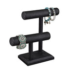 Ikee Design 2 Tier Wooden Jewelry Bracelet Watch Display Tower, Bangle Scrunchie Necklace Holder Storage Stand, 7.9 W x 4.3 D x 9.4 H in, Black Color - color: Black