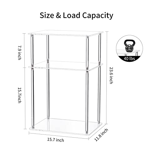 Clear Acrylic Side Table, 3-Tier End Table for Living Room, Small Bedside Tables Nightstand for Bedroom Set of 2, Home Decor Accent Table, 15.7" L x 11.8" W x 23.6" H - size: 2-Pack