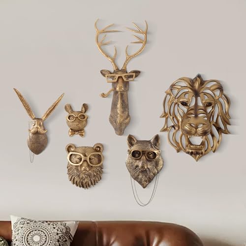 UITWMKTG Gold Animal Head Wall Decor Wall Sculpture Home Decor Statue for Living Room Office Bedroom Modern Decor for Men Women Lion - color: Lion