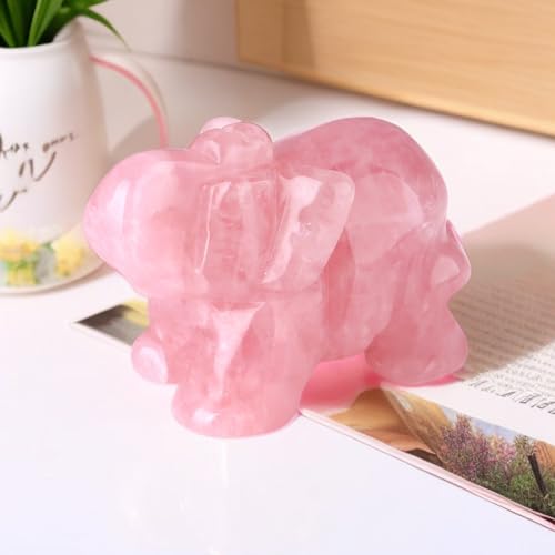 Rose Quartz Elephant Decor Pink Crystals Healing Stones Pocket Figurine Natural Crystal Statue Hand Carved Sculpture Cute Gemstone Energy Home Office Valentine's Day Desk Decoration Gifts for Women - color: A - Pink - Rose Quartz