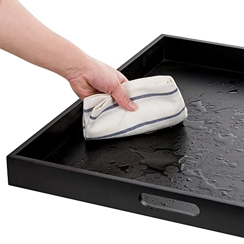 Hanobe Ottoman Tray for Living Room: Modern Extra Large Black Serving Decorative Trays with Cutout Handles for Coffee Table Home Decor, 20" - color: Black