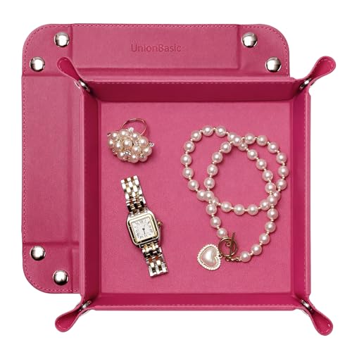 UnionBasic Small Valet Tray, Jewelry Tray for Rings Watches Earrings, Entryway Catchall Caddy for Coins Keys Change, Nightstand Bedside Valet Holder, Trays for Electronic Gadgets, Roseo - color: Roseo, size: 5.4" x 5.4" x 1.6"