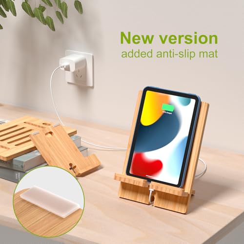 Pezin & Hulin Bamboo Tablet Stand Adjustable, Desktop Cell Phone Stand Holder Dock Compatible with Pad Air/Pro/Mini, E-Reader, Smartphone (Support to 4.7-13" Devices)-Bamboo - color: Large (Bamboo)