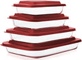 8-Piece Deep Glass Baking Dish Set with Plastic lids,Rectangular Glass Bakeware Set with Lids, Baking Pans for Lasagna, Leftovers, Cooking, Kitchen, Freezer-to-Oven and Dishwasher, Red - color: Red