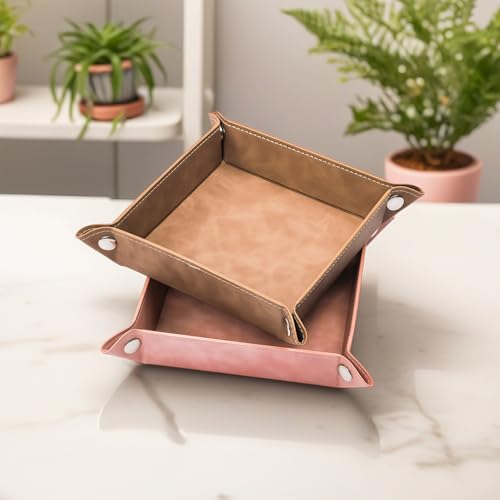 siduater Valet Tray Desktop Storage Organizer – Vegan Leather Catchall Bedside Vanity Tray Nightstand Caddy Holder for Remote Controller, Watch, Keys, Phone, Wallet, Coin, Jewelry, Stone Khaki - color: Stone Khaki