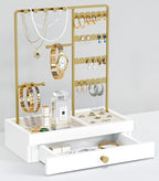 Goozii Gold Jewelry Stand Organizer Necklace Holder, Birthday Gifts for Women Girls, Small Jewelry Stand for Earrings Rings Bracelets, Velvet Jewelry Hanger Tree, Mothers Day Gifts - White and Gold - color: White and Gold