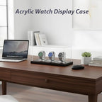 Acrylic Watch Display Case for 3 Watches with Solid Wood Base, Dustproof 3mm Clear Watch Showcase and Organizer for Men & Woman, Luxury Watch Stand - size: Display Case (No LED) For 3 Watch
