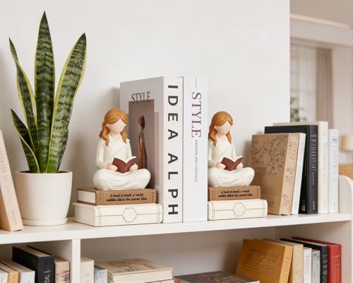 Reading Thinker Figurine Bookend - Handcrafted Book Lover Gifts, Aesthetic Figurine Decor for Bookshelf Desk Office Living Room, Perfect for Women Readers, Graduates, Students, Teachers