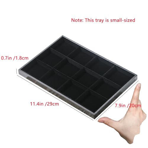 Jewelry Organizer Tray，Stackable Jewelry Drawer Organizer for Beads Rings Earrings Storage Display (Black, 12 Grids) - size: 12 Grids
