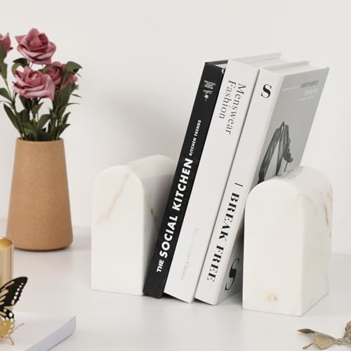 Luxury Marble Bookends for Shelves, 13LB Heavy Duty Marble Book Ends for Heavy Books, Stone Bookends Decorative, Polished, Calacatta Gold Arch, Set of 2 - color: Calacatta Gold, size: 2.5×4.7×5.7 Inch
