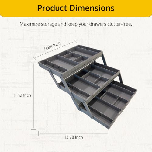 3 Tier Drawer Organizer, Multi Level Smart Drawer Organizer for Desk, Expandable Organizer for Office, Makeup, Jewelry, Kitchen, Folding Storage for Home and Office Drawers & Craft Organizer - Gray - color: 3-Tier (Gray)