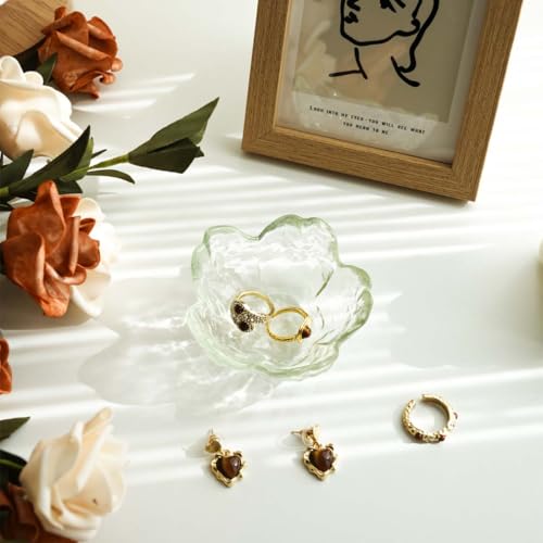 Light Green Flower Jewelry Ring Dish Tray,Decorative Glass Trinket Dish,Room Decor Aesthetic, Modern Accent Tray for Vanity (Light Green) - color: Light Green