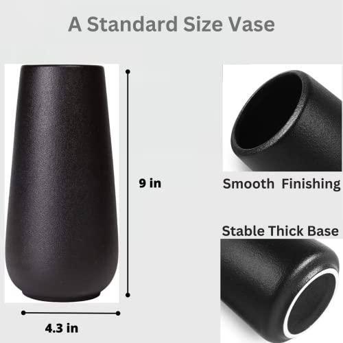 Premium Quality Large Black Ceramic Vase - 9 inch | Flower Vase for Home Decor, Farmhouse, Modern, Bohemian & Aesthetic Room Decor - color: Black, size: 9 inches