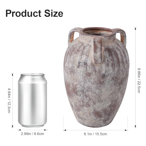 Flower Vase, 8.86 inch Tall Ceramic Vase with 3 Handles Vintage Terracotta Rustic Unique Vase for Bouquet Pottery Barn Decor Large Vases for Decor Livingroom Bathroom Modern Farmhouse(Terra) - color: B-8.86"h-terra