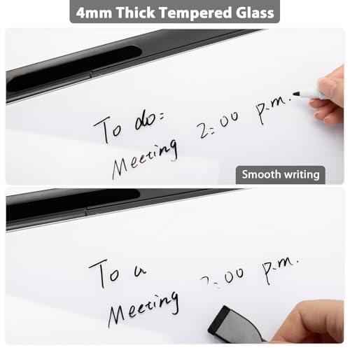 Varhomax Small Glass Desk Whiteboard, Dry Erase Desktop White Board with Storage Caddy to-do List Desk Buddy Memo Notepad for Office, School and Home Office Accessories Supplies (Black & White) - color: Small Black & White