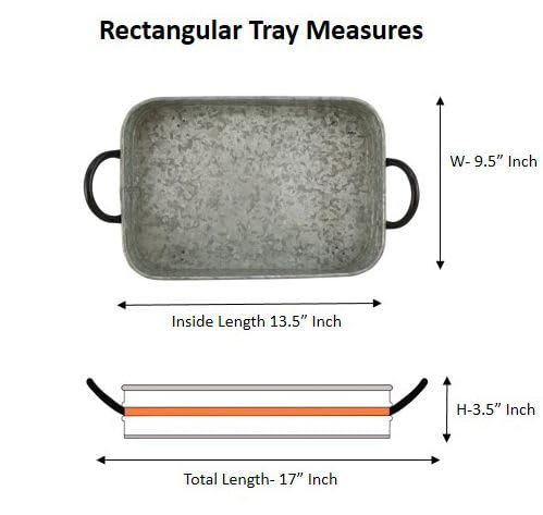 Galvanized Metal Serving Trays Iron Black Handles, Farmhouse Tray with Copper Strip, Decorative Centerpiece for Coffee Table or Dining Table, Rustic Utility Tray for All Purpose, Rectangular Trays - size: 17" x 9.5" x 2"