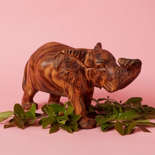 Elephant Statue for Decor, Wooden Figurine, 10 Inch Wide - size: Elephant