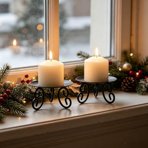Hosley Set of 2 Pillar or LED Candle Holder 5 inch Diameter Gift for Farmhouse Weddings or can be Used for Aromatherapy and Spa O5 - color: Black, size: Diameter 5" (Set of 2)