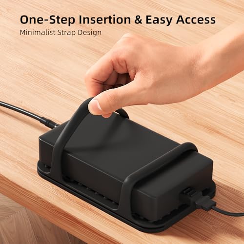 2 Pack Universal Silicone Laptop Charger Holder,Under Desk Power Brick Mount Organizer for Charging Brick & Cables,Flexible Non-Slip Power Bricks Mount,Secure Supply Holder for Laptop Charger,Black - color: Black*2