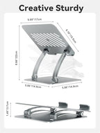tounee Tablet Holder Stand, Dual Rod Adjustable Aluminum Desktop Stand, Compatible with 4.7-16.9" iPads, Surface Tablets, Portable Monitors, Kindle & More (Silver) - color: Silver