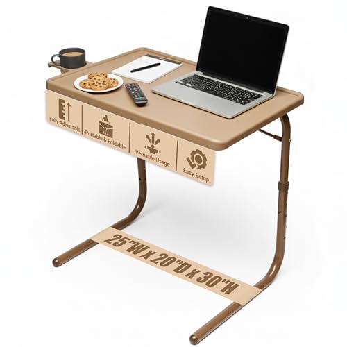 Table-Mate TV Tray Table | Portable Desk Folding Dinner Tray, Couch Table Trays for Eating Snack Food, Portable Laptop Desk, Bed Trays for Eating | Adjustable TV Trays with 3 Angles and Cup Holder - color: Mocha, size: 15"D x 21"W x 29"H