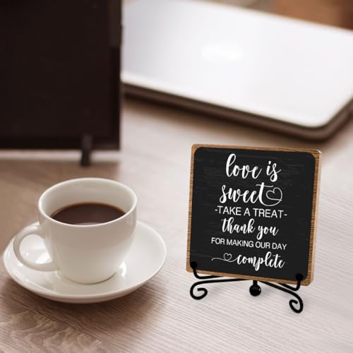 Funny Wedding Decor, Love Is Sweet Enjoy A Treat Sign Plaque, Lovely Gifts for Women Men Wedding Party Table Accessories Decorations, Bridal Shower Dessert Desk Sign - style: Wedding Sign