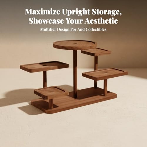 Display Riser Small Potted Plant Stand Sturdy Desktop Decorative Tiered Tray Rack for Figure Dolls Collection Perfume Makeup, Walnut