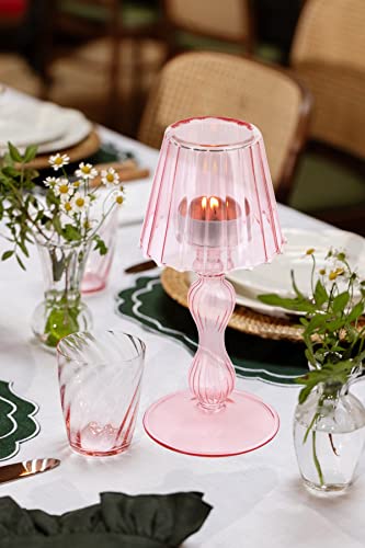 Gurfuy Desk Lamp Shaped Glass Candle Holder - Glass Hurricane Candleholder Crystal Decorative Candle Stand for Table Wedding Dinning Centerpieces Party Supplies Festival Decor Pink - color: Pink